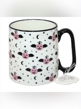 10 strawberry street Bella Halloween Pink Pumpkin Bat Ceramic Mug
